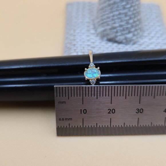 Size 8.25 Gold Over Sterling Silver Small Opal With CZ Accents Ring A5335 - Picture 8 of 9